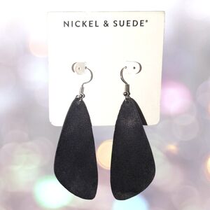 Nickel & Suede Black Teardrop Suede Dangle Earrings